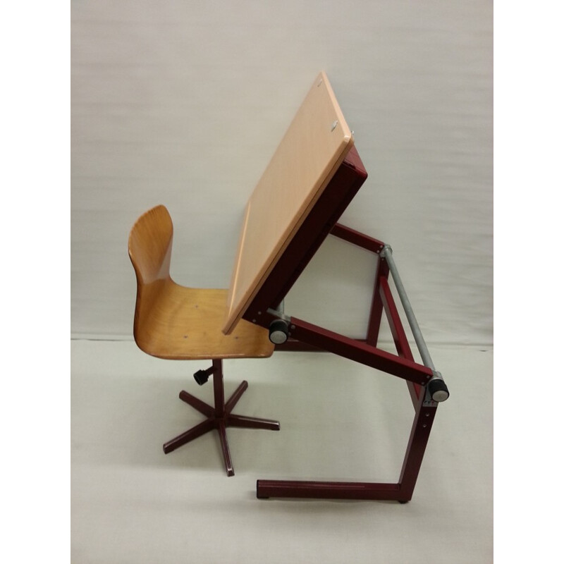 Pupitre d'école réglable Galvanitas avec chaise réglable - 1980