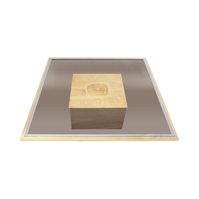 Brass Etched Coffee Table, George Matthias - 1970s 