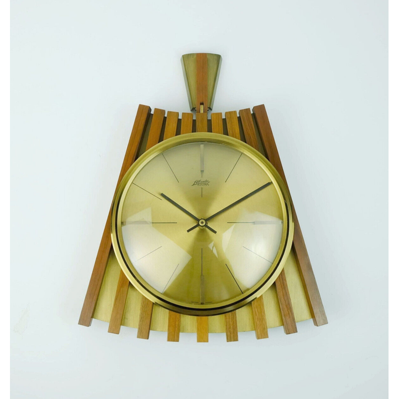 Reloj de pared vintage en nogal y latón de Atlanta Electric, 1960