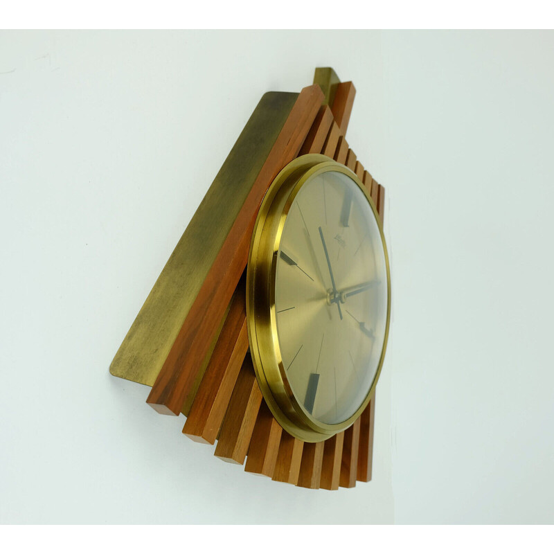 Vintage wall clock in walnut and brass by Atlanta Electric, 1960