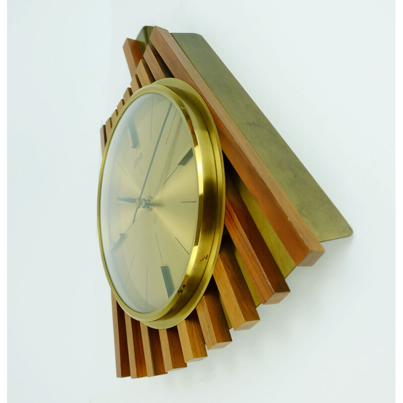 Vintage wall clock in walnut and brass by Atlanta Electric, 1960