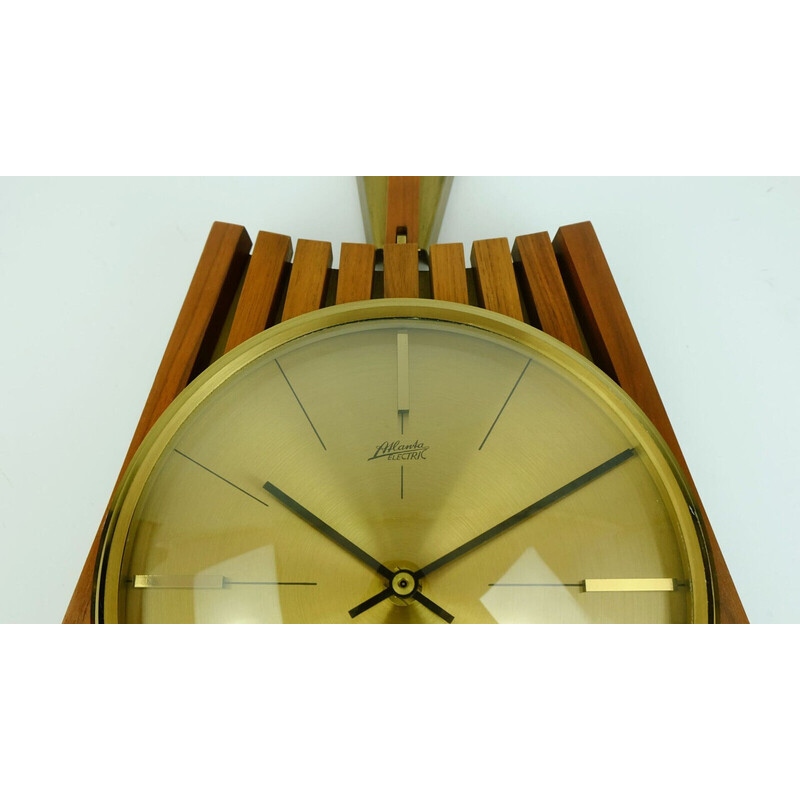 Vintage wall clock in walnut and brass by Atlanta Electric, 1960