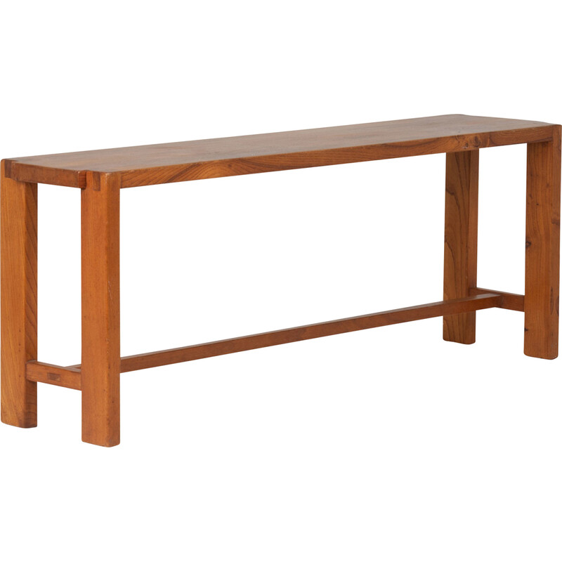 Vintage elmwood bench by Pierre Chapo, 1970