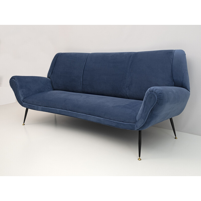 Vintage living room set in solid wood and blue velvet by Gigi Radice for Minotti, 1950
