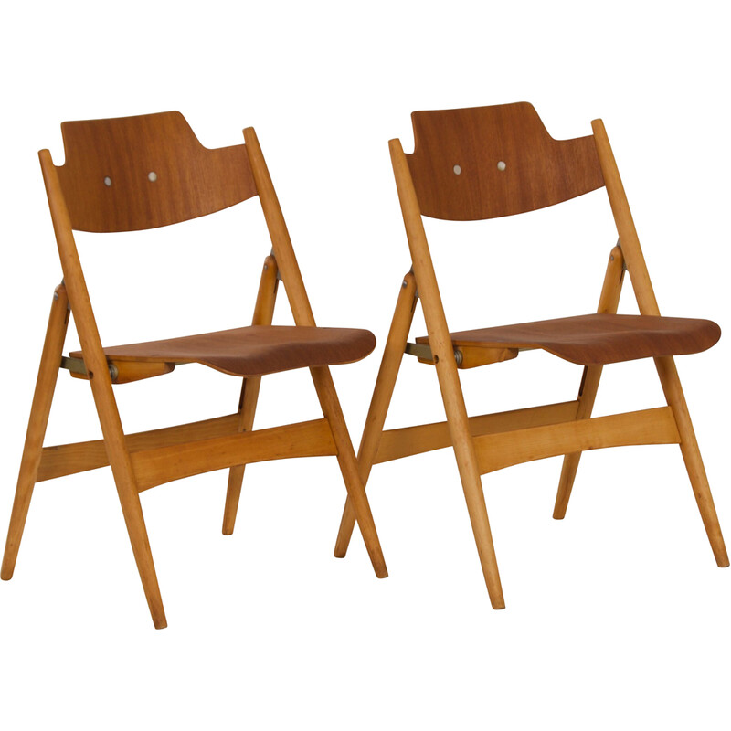 Vintage chair Se 18 in beechwood and teak by Egon Eiermann for Wilde and Spieth, 1953