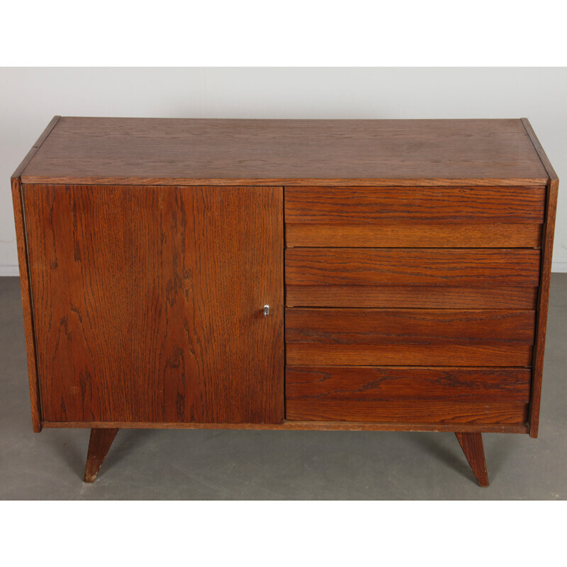 Vintage stained oakwood chest of drawers U-458 by Jiri Jiroutek for Interier Praha, Czechoslovakia 1960