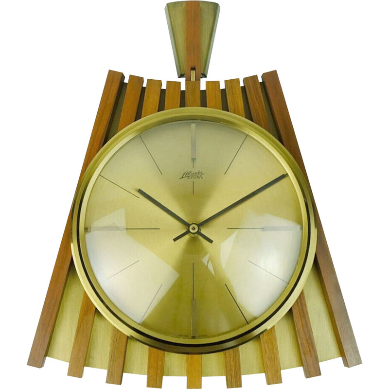 Vintage wall clock in walnut and brass by Atlanta Electric, 1960