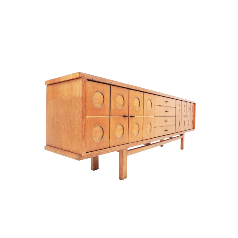 Brutalist Oak Symmetrical Sideboard - 1970s