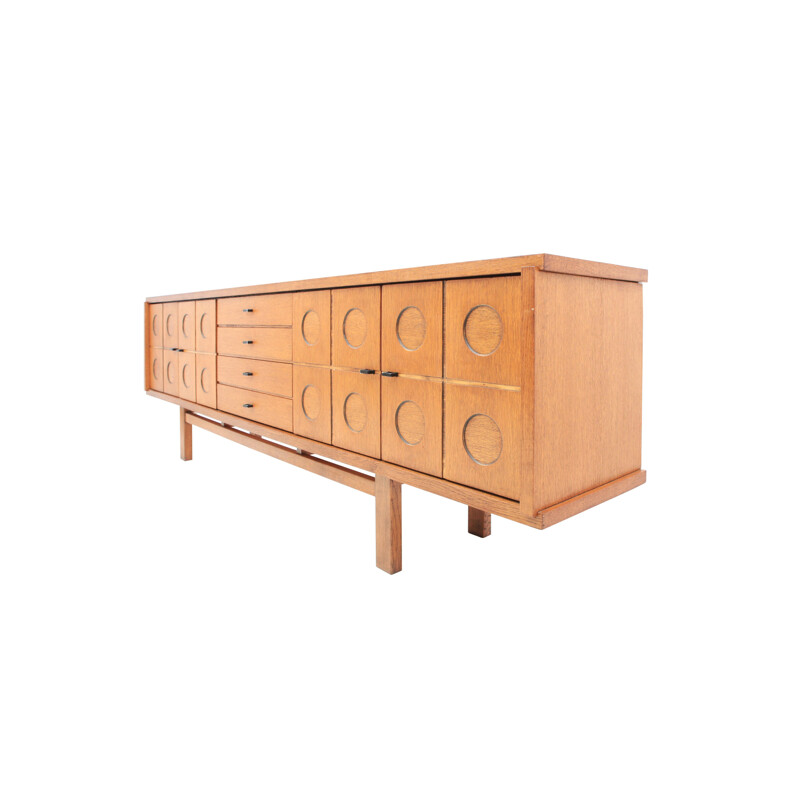 Brutalist Oak Symmetrical Sideboard - 1970s