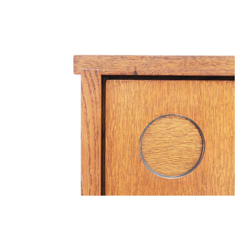 Brutalist Oak Symmetrical Sideboard - 1970s