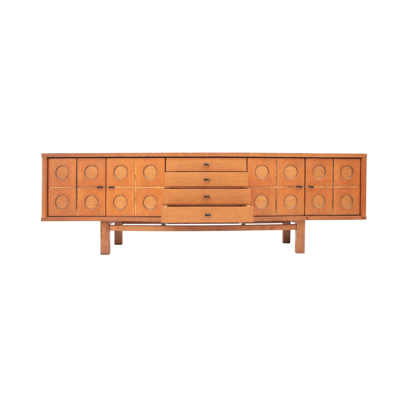 Brutalist Oak Symmetrical Sideboard - 1970s