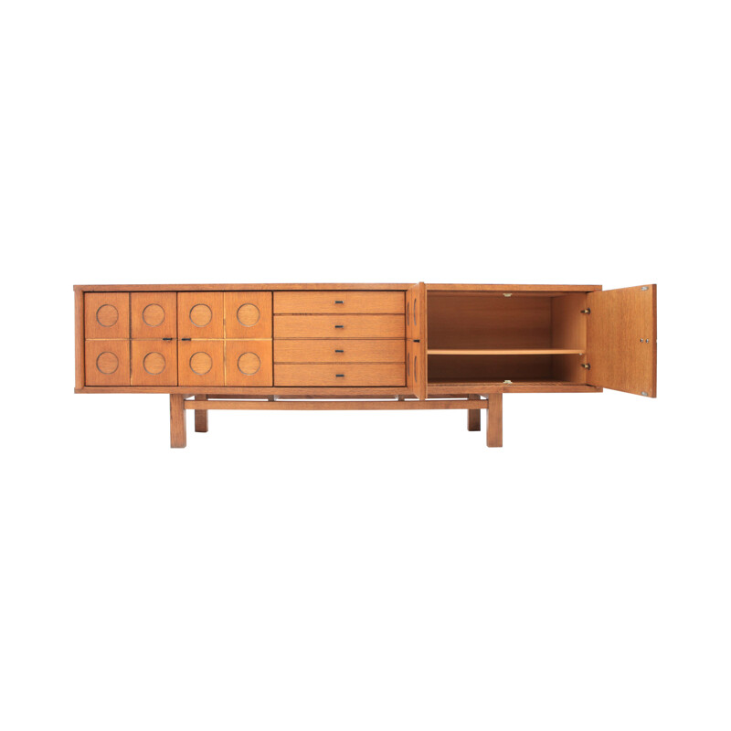 Brutalist Oak Symmetrical Sideboard - 1970s