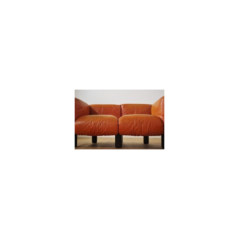 Vintage Marius and Marius living room set in orange leather by Mario Marenco for Arflex, 1970s