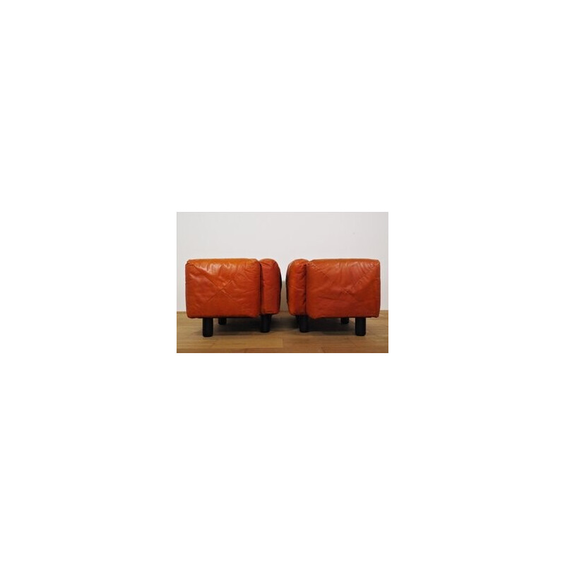 Vintage Marius and Marius living room set in orange leather by Mario Marenco for Arflex, 1970s