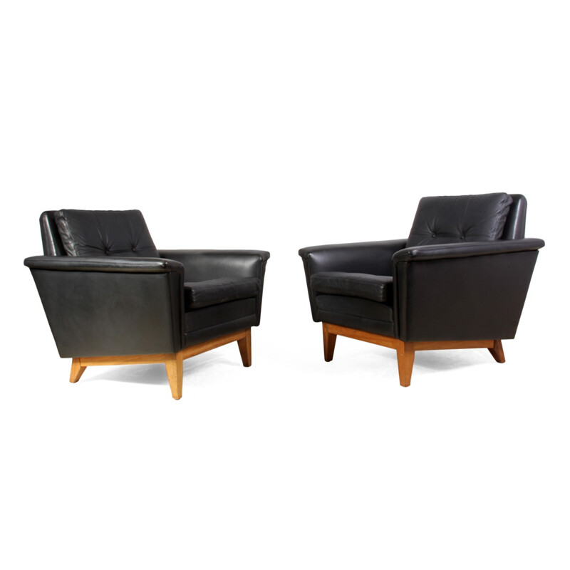 Pair of Mid Century Danish Leather and Rosewood armchairs - 1960s