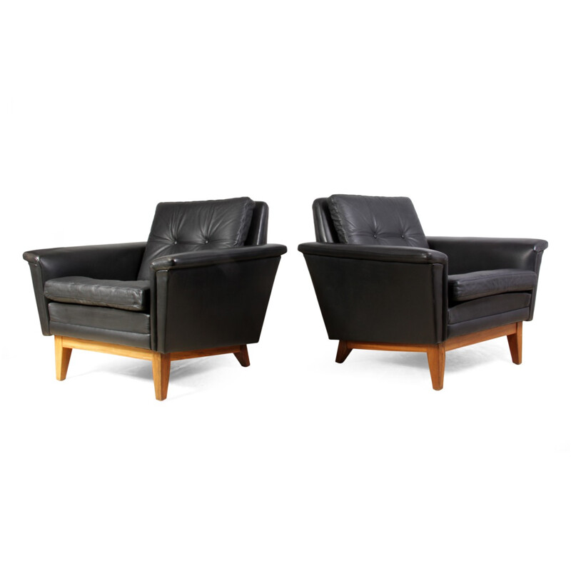 Pair of Mid Century Danish Leather and Rosewood armchairs - 1960s