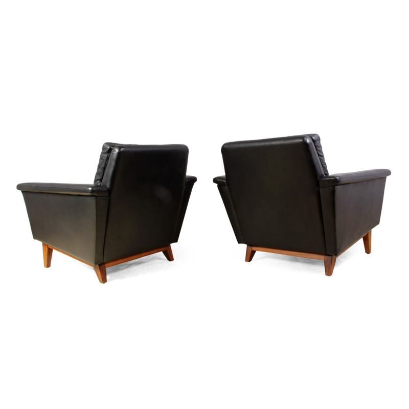 Paire de fauteuils vintage danois en cuir et en palissandre - 1960