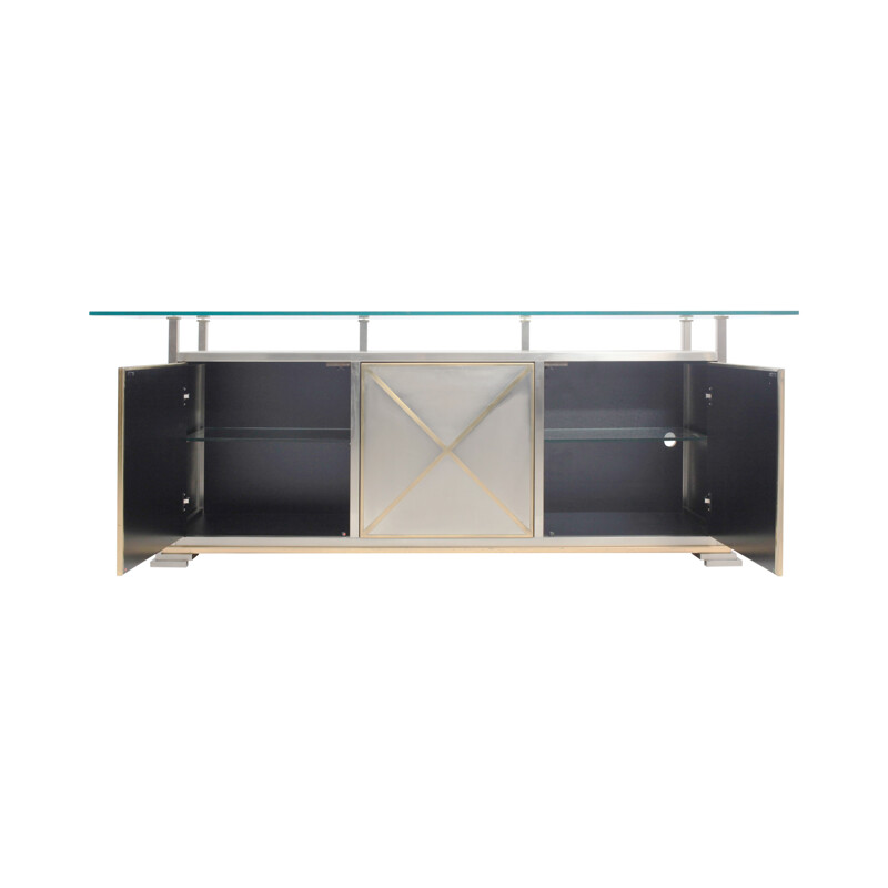 Credenza With Floating Glass Top by Maison Jansen - 1970s