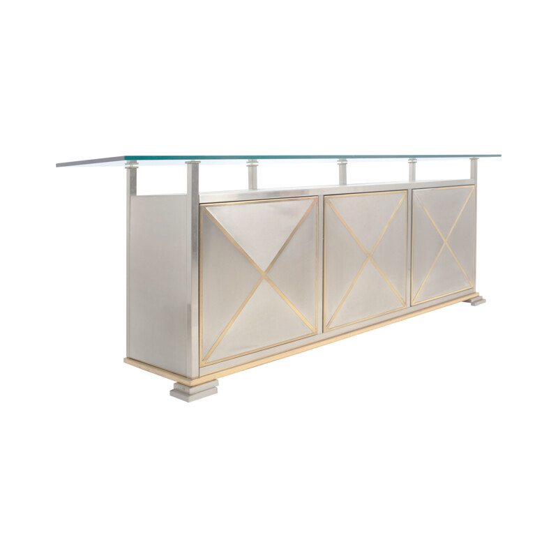 Credenza With Floating Glass Top by Maison Jansen - 1970s