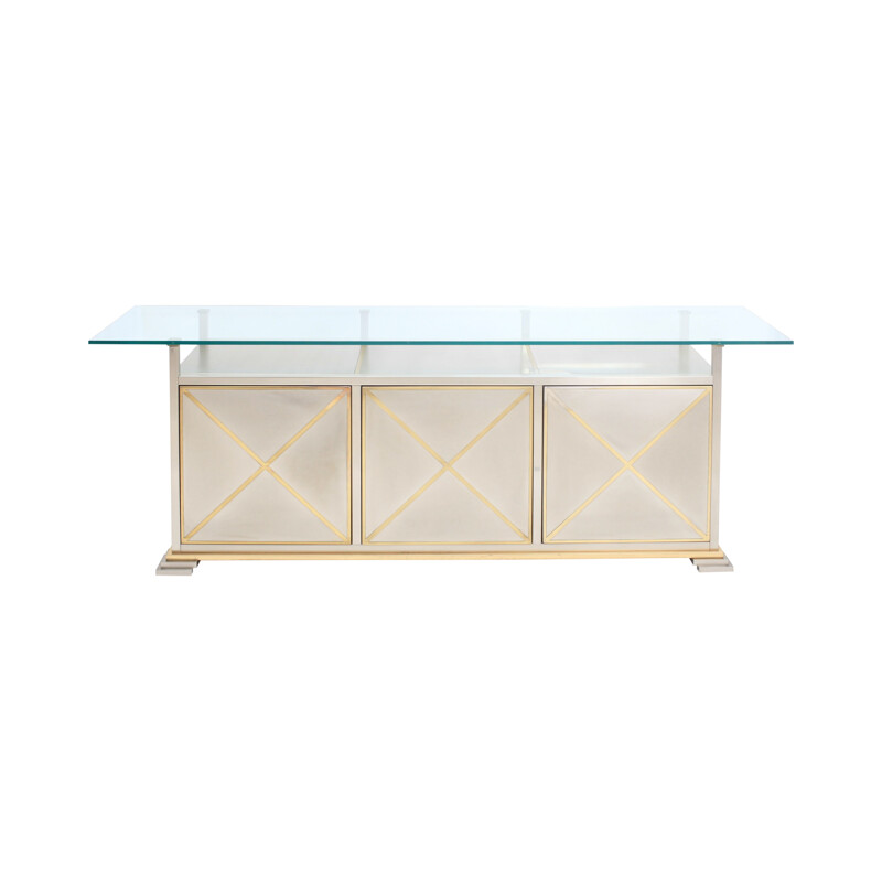 Credenza With Floating Glass Top by Maison Jansen - 1970s