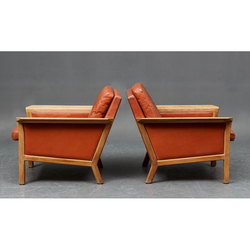Danish living room set in brown leather - 1970s