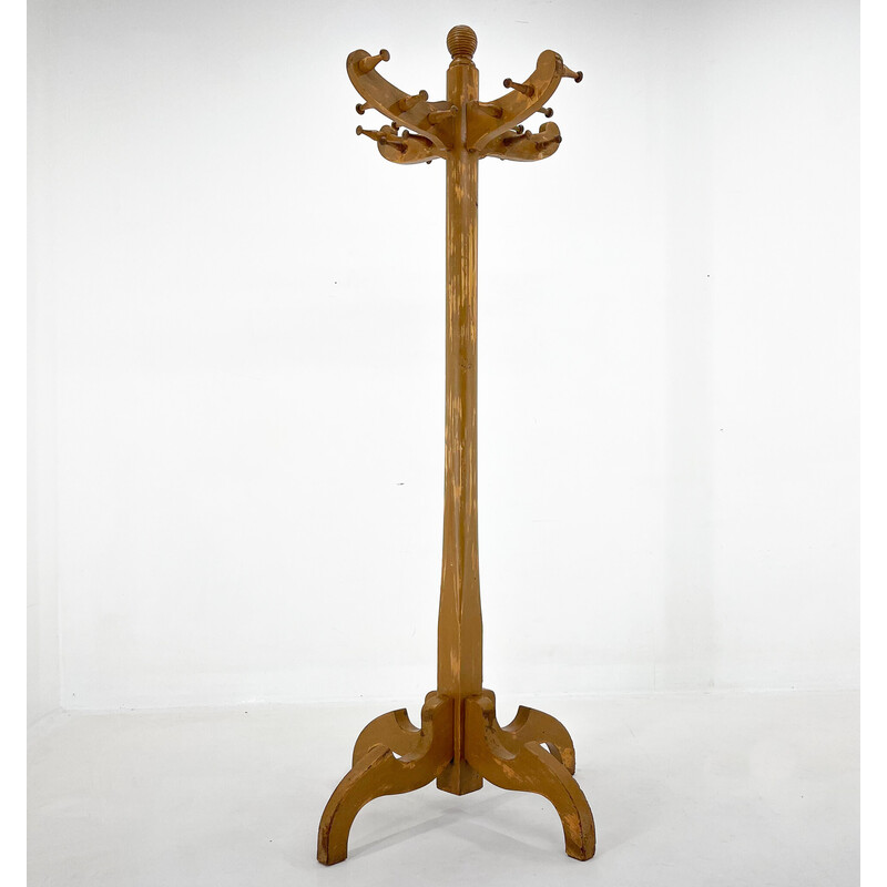 Vintage wood coat rack, Czechoslovakia 1950