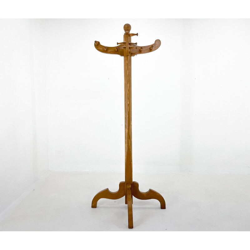 Vintage wood coat rack, Czechoslovakia 1950