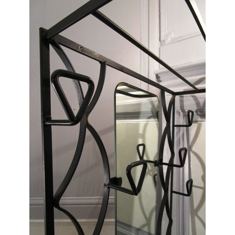 Black lacquered forged iron cloakroom - 1960s