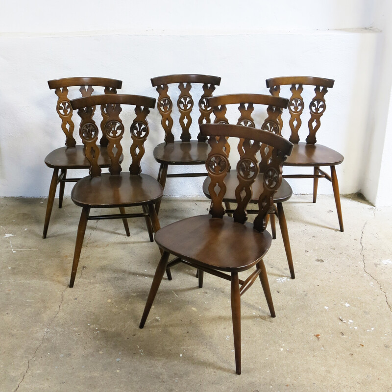 Set of 6 model no.375 Windsor chairs by Lucian Ercolani for Ercol - 1970s