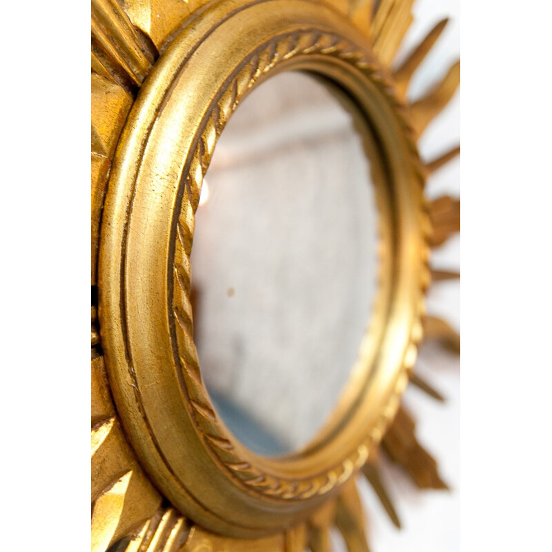 Curved sun mirror with golden frame - 1960s