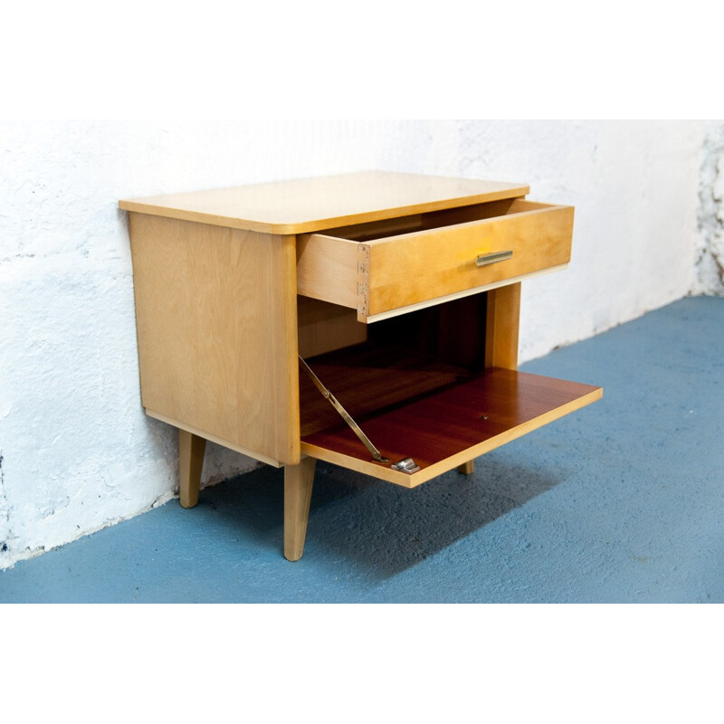 Vintage bedside table with slanted legs - 1960s