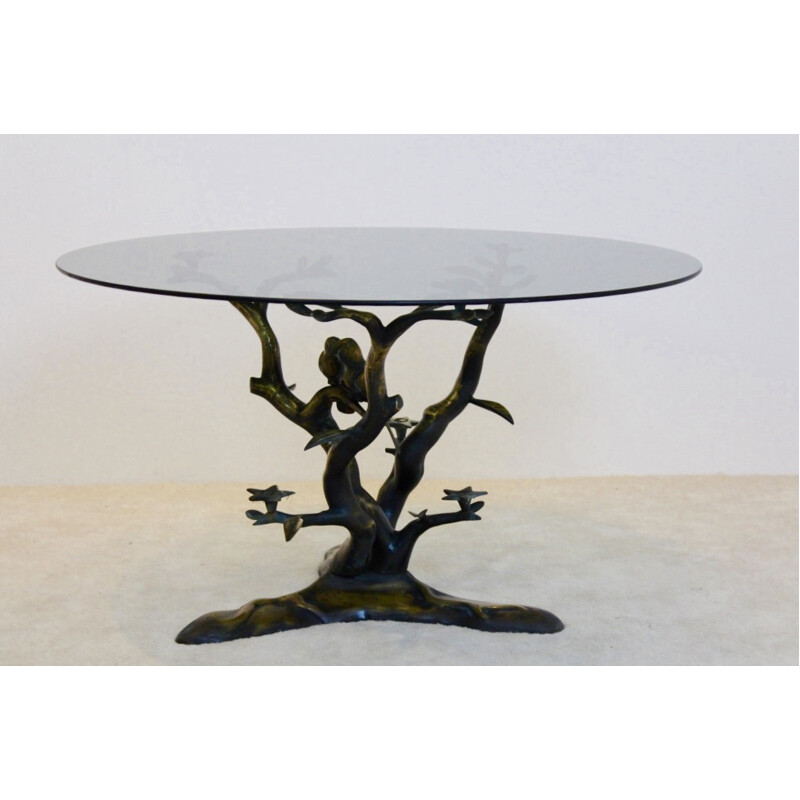 Table basse sculpturale en laiton et verre par Willy Daro - 1970s