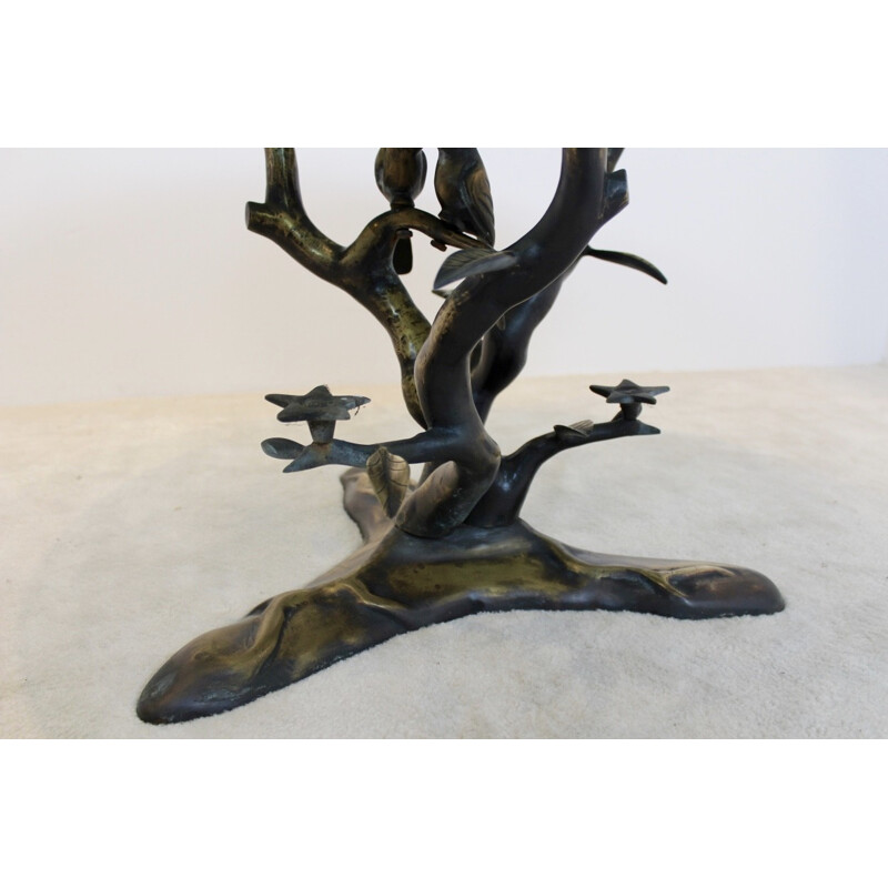 Sculptural brass tree LoveBirds coffee table by  Willy Daro - 1970s