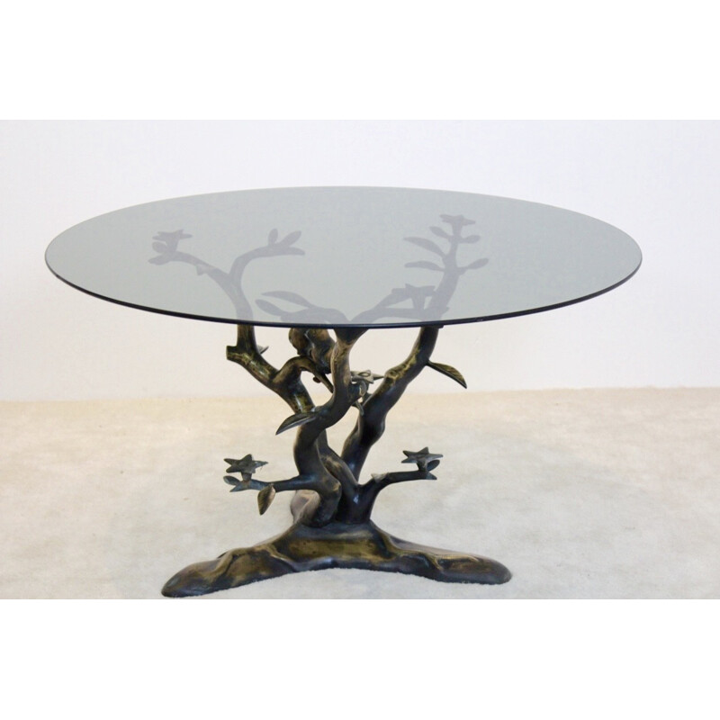 Sculptural brass tree LoveBirds coffee table by  Willy Daro - 1970s