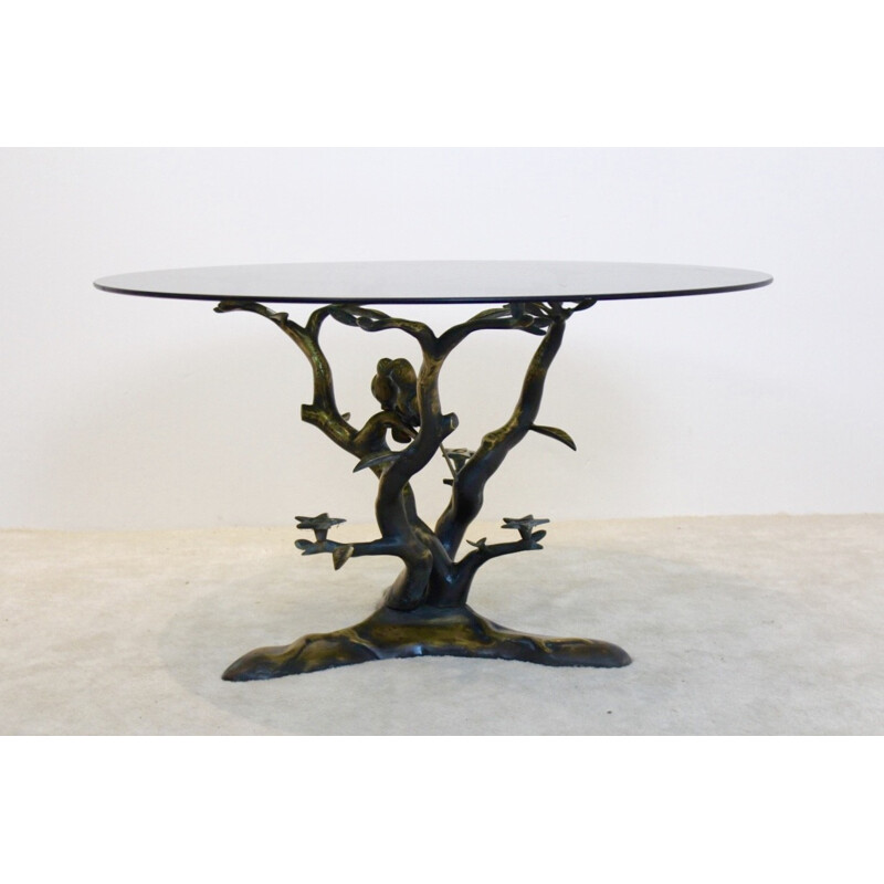 Sculptural brass tree LoveBirds coffee table by  Willy Daro - 1970s