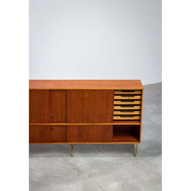 Vintage sideboard with brass hairpin legs by Alfred Hendrickx for Belform, 1950