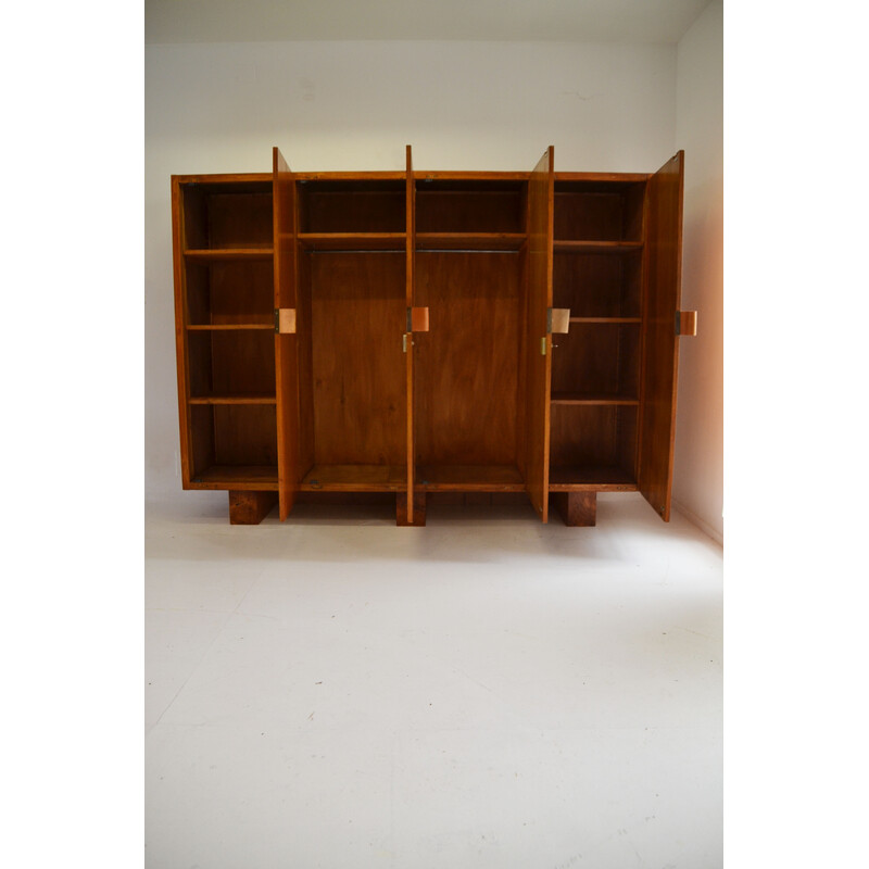 Vintage oak wood closet with leather and brass handle by André Wogenscky and Marta Pan