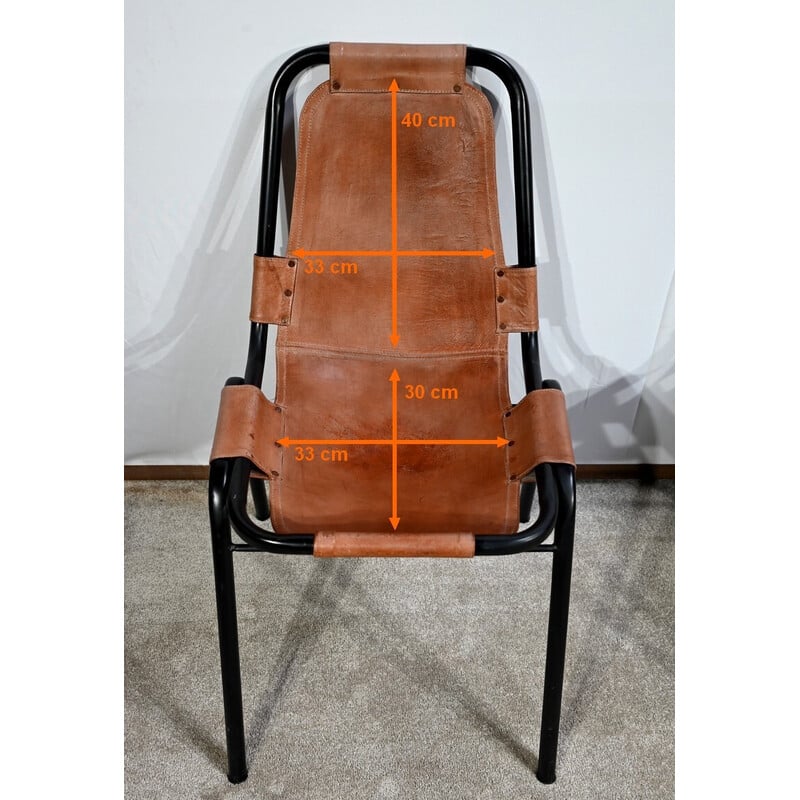 Paar vintage stoelen van metaal en leer, geselecteerd door C. Perriand voor Les Arcs, 1960. Perriand voor Les Arcs, 1960