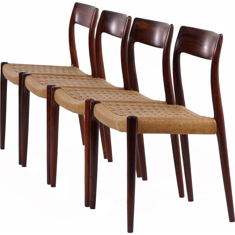 Set of 4 rosewood dining chairs model 77 by Niels Moller - 1960s