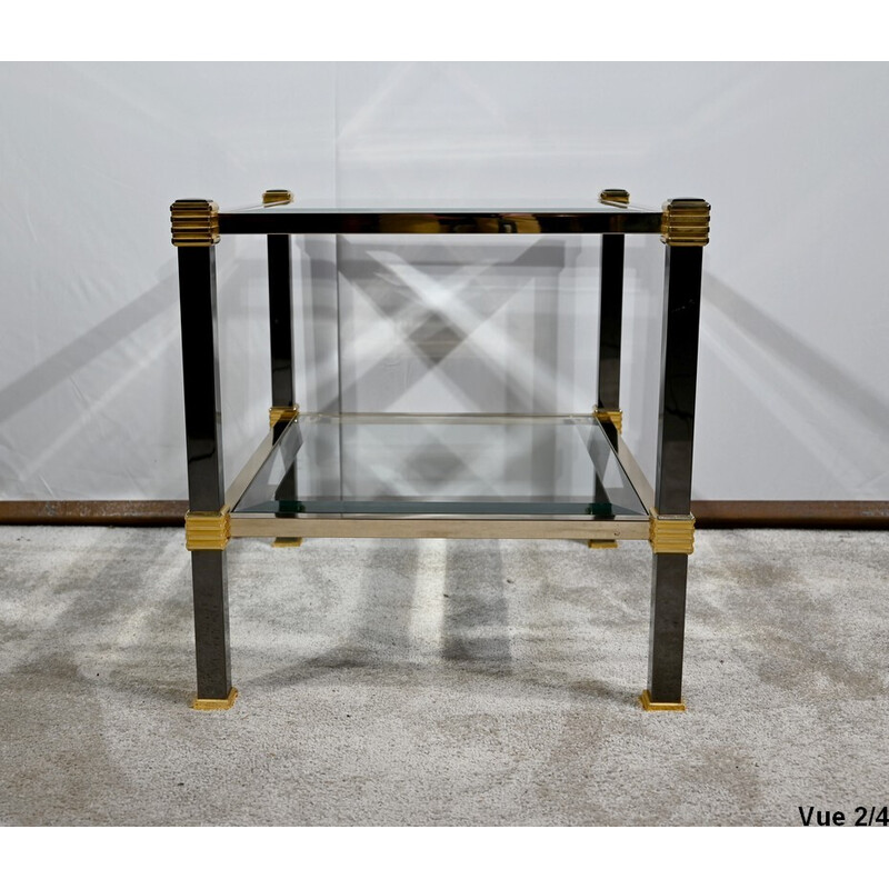 Vintage brass and glass sofa end, 1970