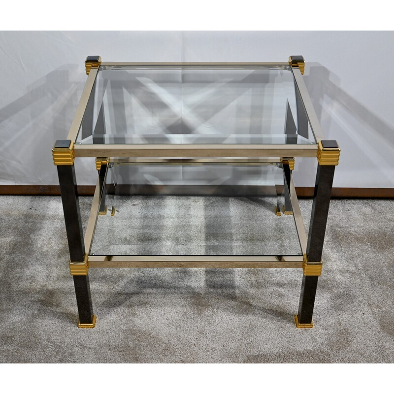 Vintage brass and glass sofa end, 1970