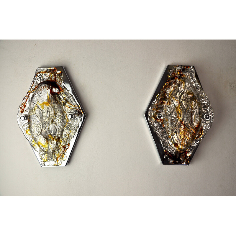 Pair of vintage Murano glass wall lamps by Murano Mazzega, Italy 1970
