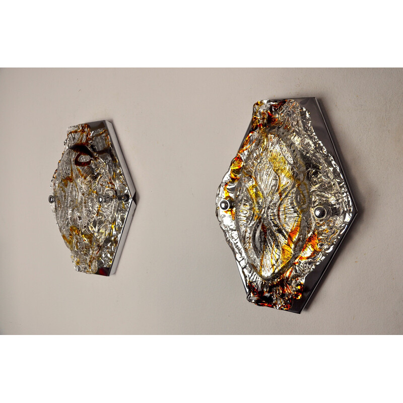 Pair of vintage Murano glass wall lamps by Murano Mazzega, Italy 1970