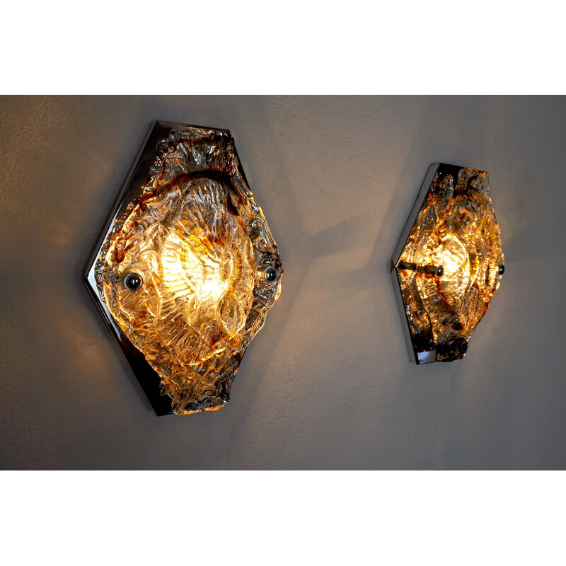 Pair of vintage Murano glass wall lamps by Murano Mazzega, Italy 1970