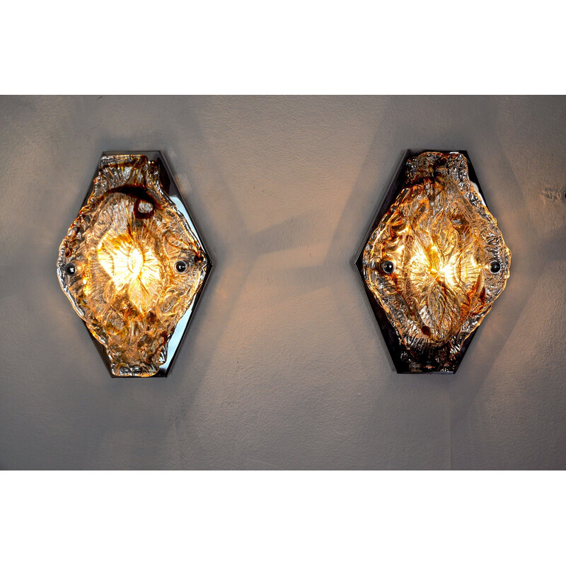 Pair of vintage Murano glass wall lamps by Murano Mazzega, Italy 1970