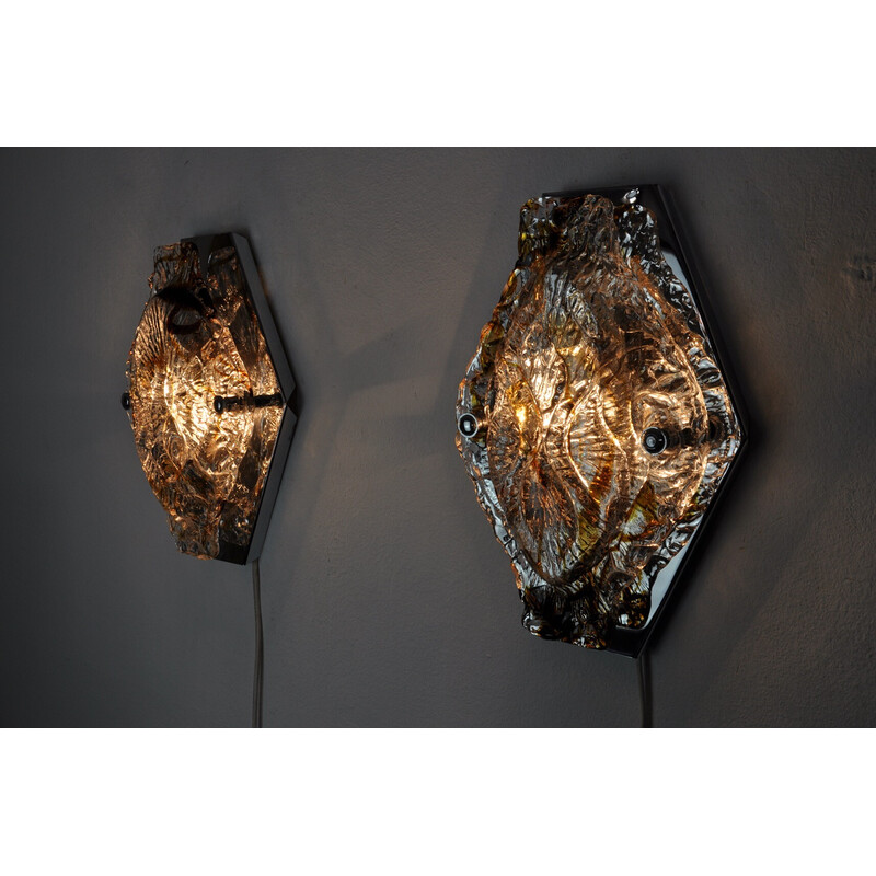 Pair of vintage Murano glass wall lamps by Murano Mazzega, Italy 1970