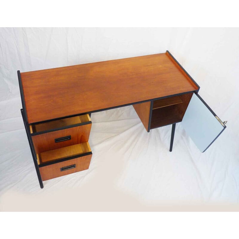 Vintage solid wood desk on 4 compass legs