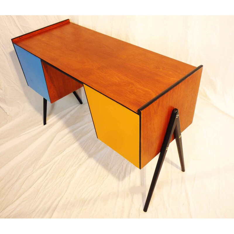 Vintage solid wood desk on 4 compass legs