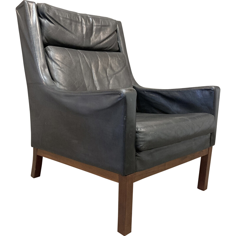 Scandinavisch design" vintage fauteuil zwart leer, 1950