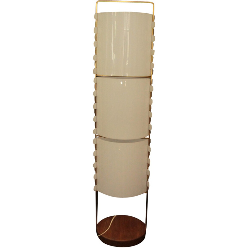 M1 floor lamp in brass, perspex and wood by Joseph-André Motte - 1950s